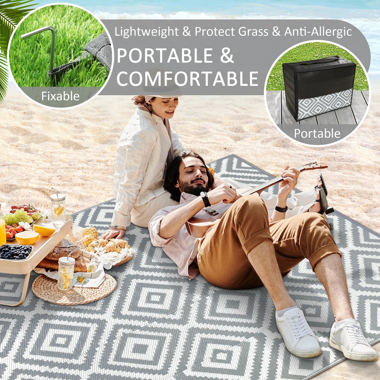 Recycled Plastic Straw Outdoor Rug Waterproof Patio Carpet