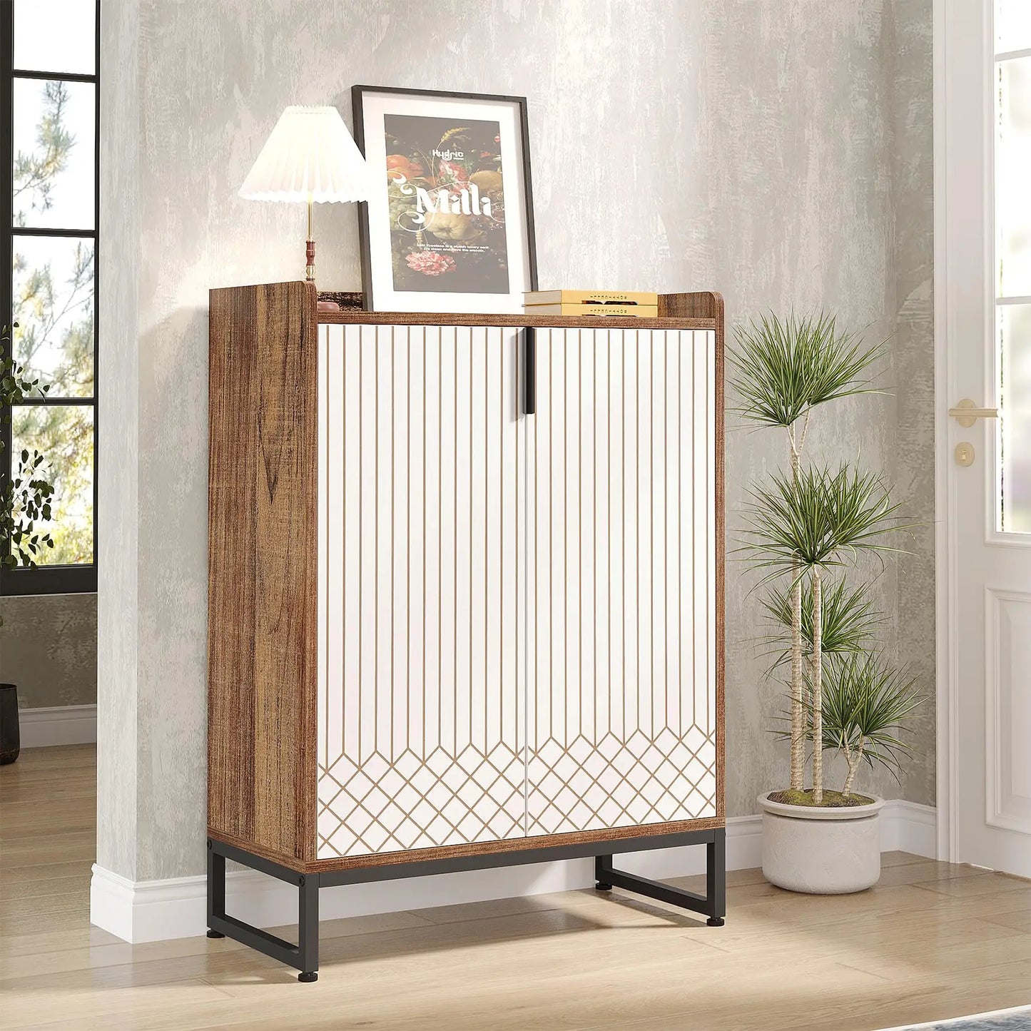 Tribesigns 5 Tier Shoe Cabinet With Doors Wood Storage