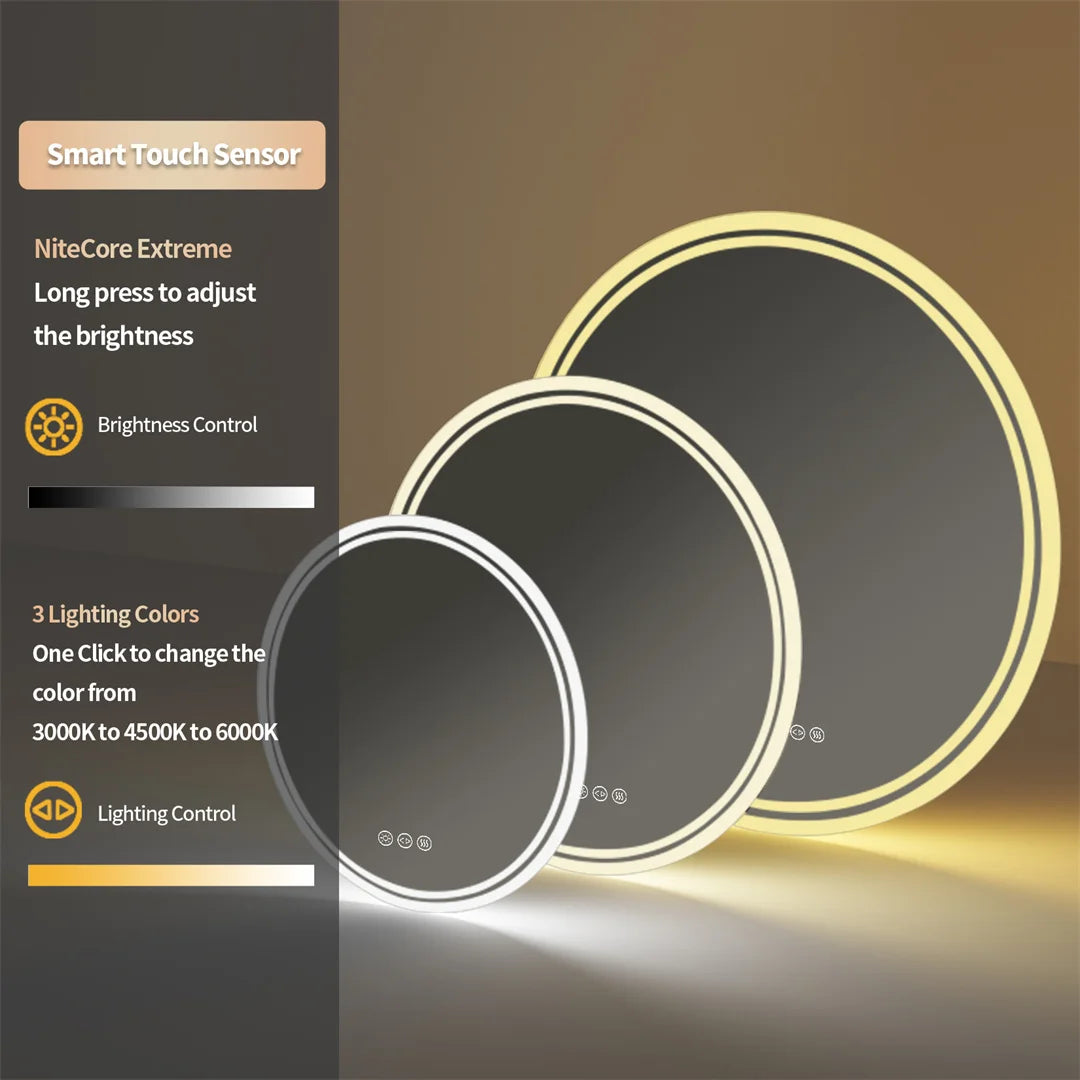 LUVODI Round LED Bathroom Mirror With Touch Dimmer Anti Fog