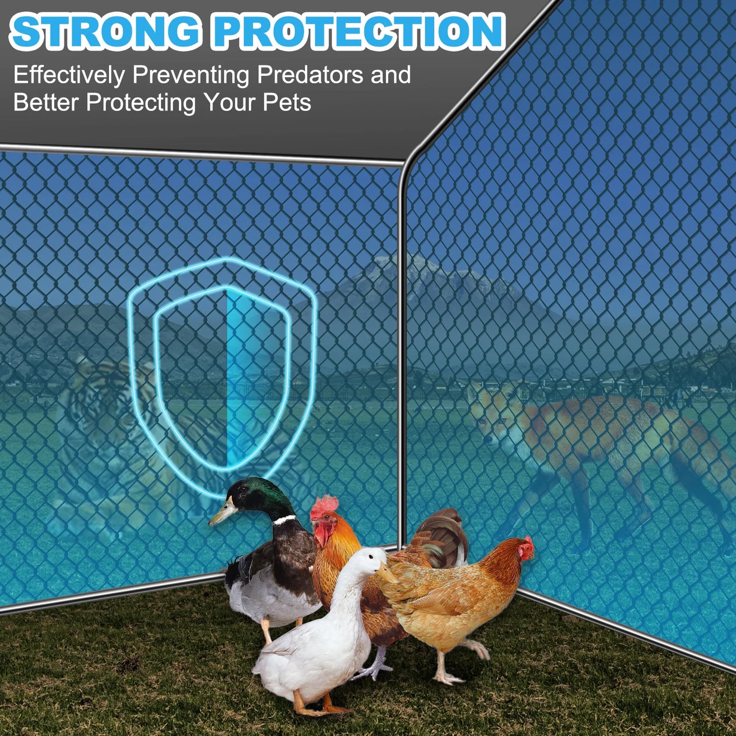 Teousev Large Metal Chicken Coop Walk In Run With Peaked Roof