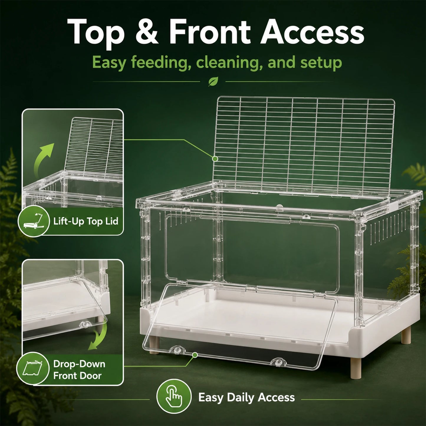 Acrylic Reptile Terrarium With Front Opening Door Clear Ventilation