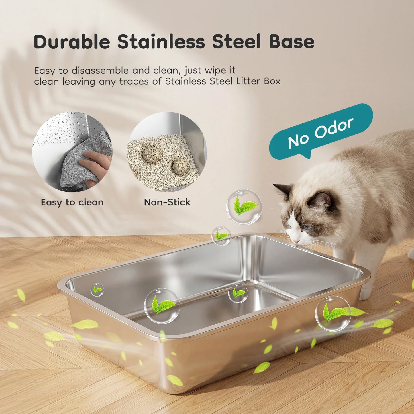 Stainless Steel Fully Enclosed Cat Litter Box Includes Scoop Mat