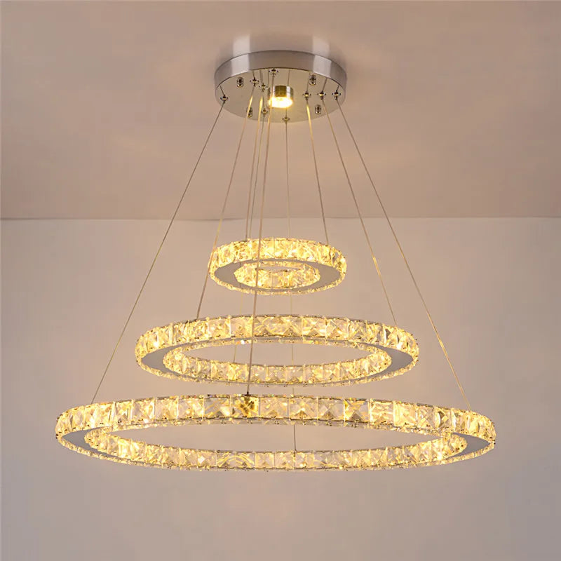 GreeLustr Modern Crystal Dimmable Pendant Light Diy Rings Led Chandelier