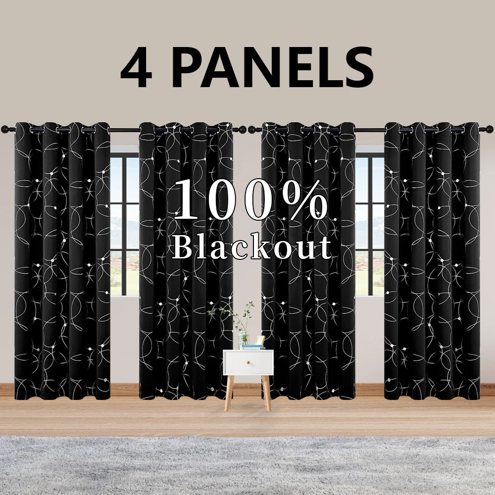 Foil Printed Blackout Curtains Grommet Thermal Insulated Room Darkening