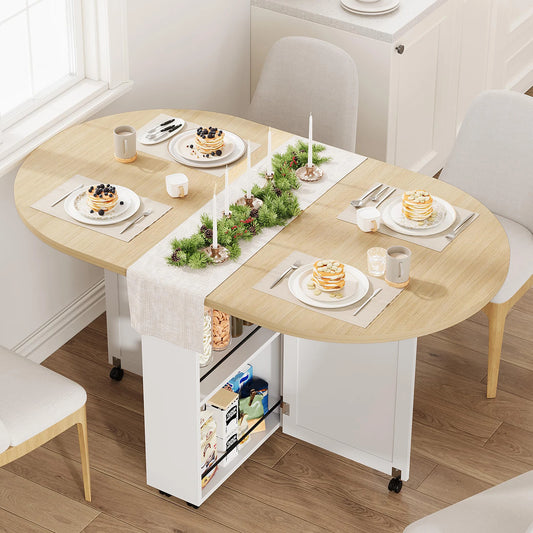 HiMISS Modern Drop Leaf Folding Dining Table With Wine Rack