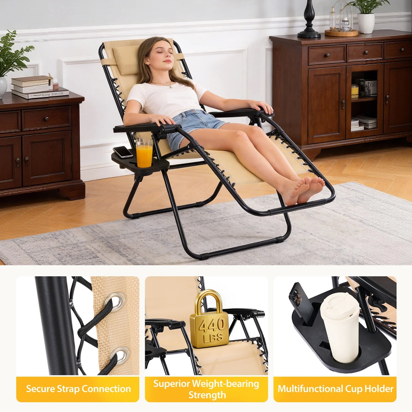 JHK Portable Zero Gravity Recliner Chairs Set Of Two