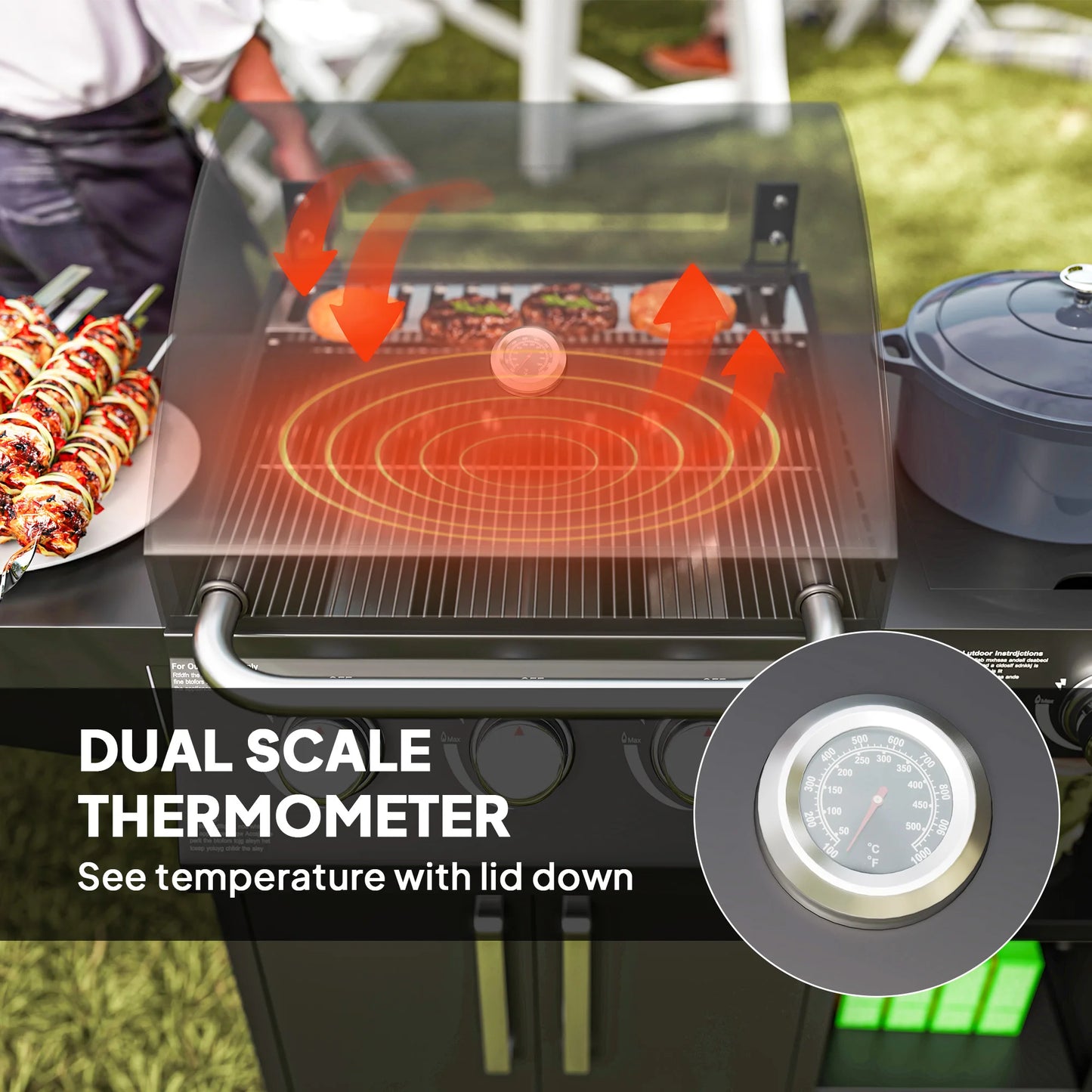 3 Burner Gas Grill With Side Burner And Warming Rack