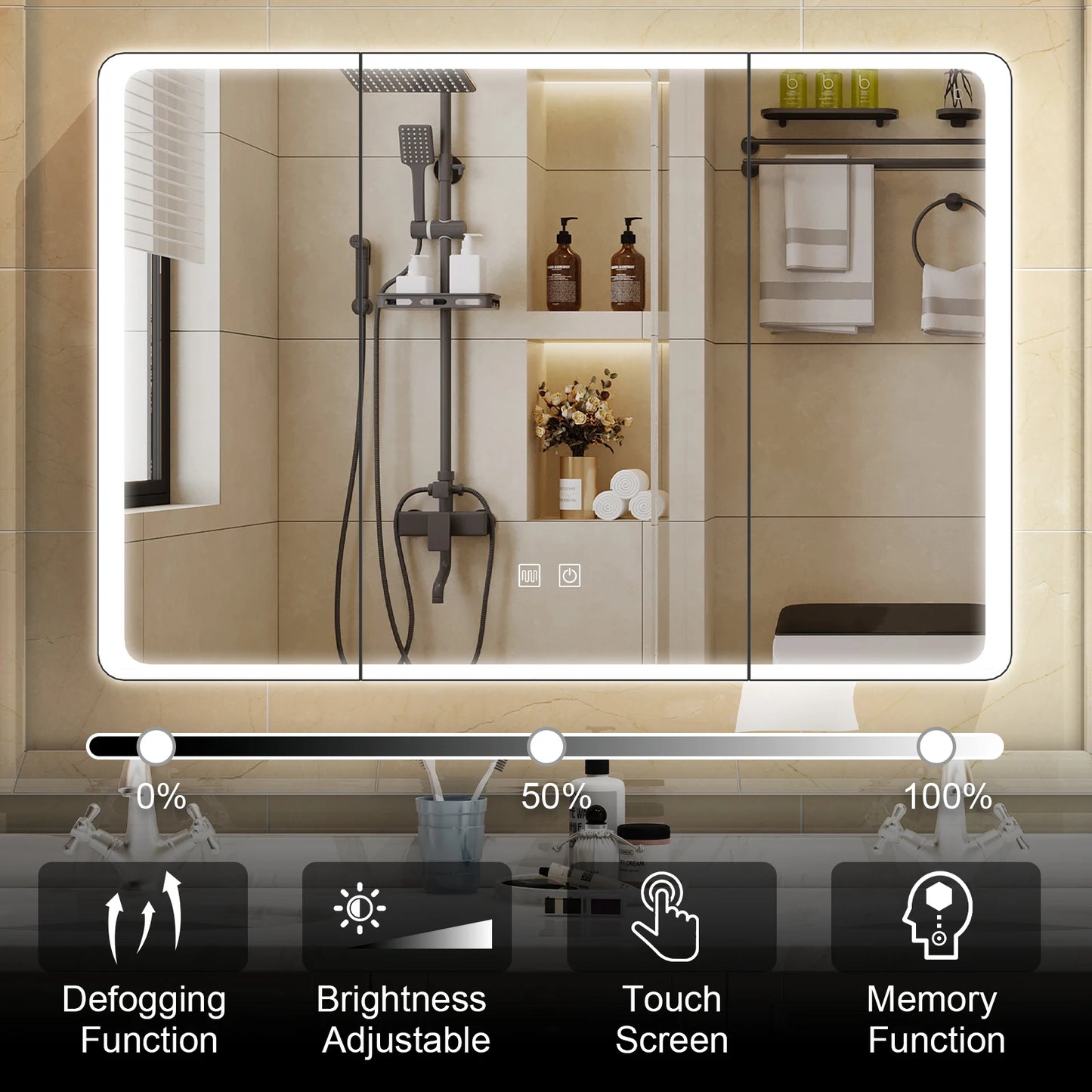 Onesaimei LED Mirror Medicine Cabinet With Two Door Design