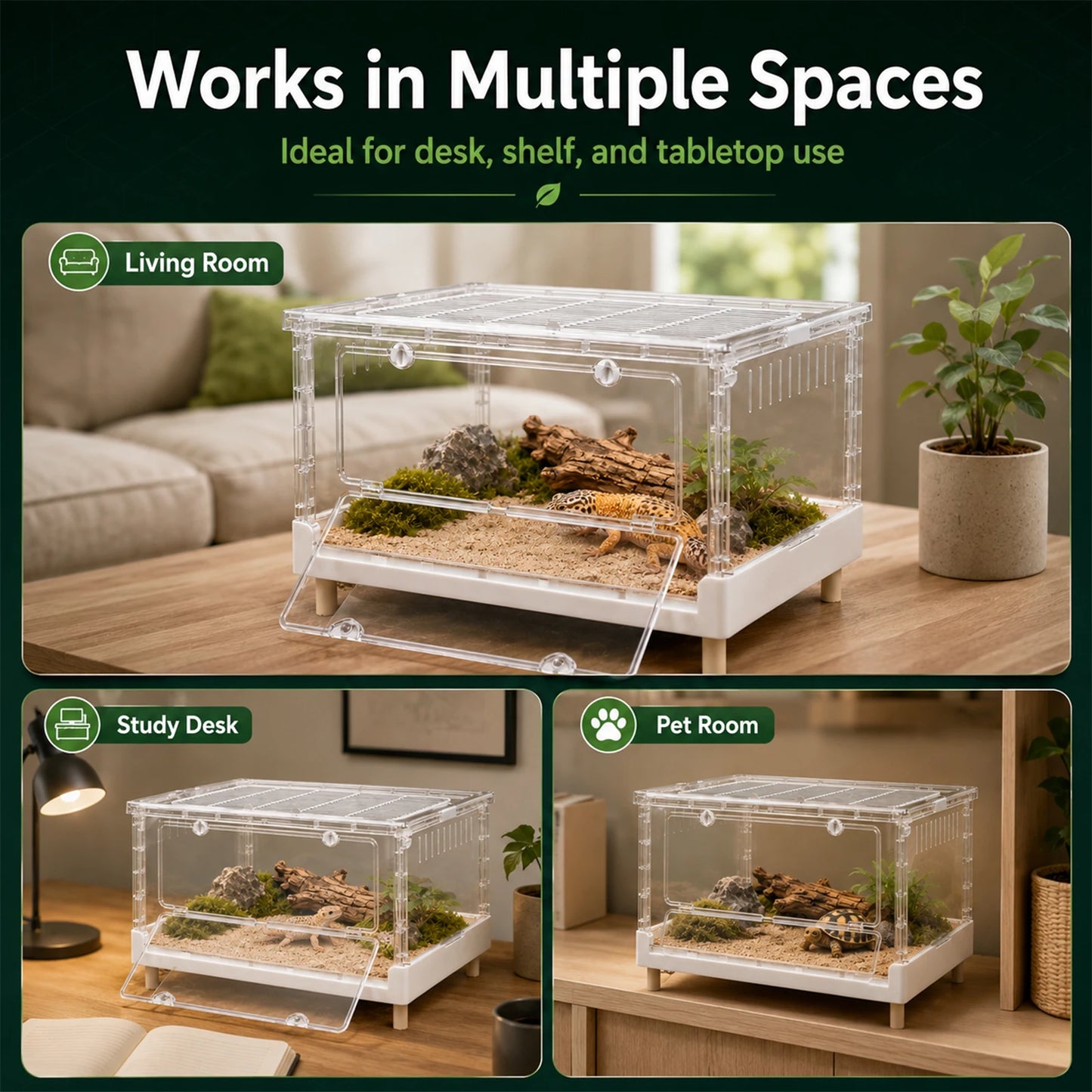 Acrylic Reptile Terrarium With Front Opening Door Clear Ventilation