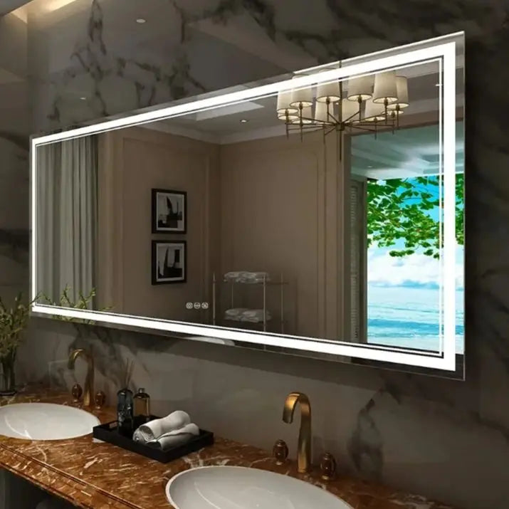 LED Illuminated Bathroom Mirror With Front And Backlit Lights