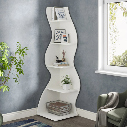Tribesigns Modern Five Tier Wooden Corner Bookshelf Storage Rack