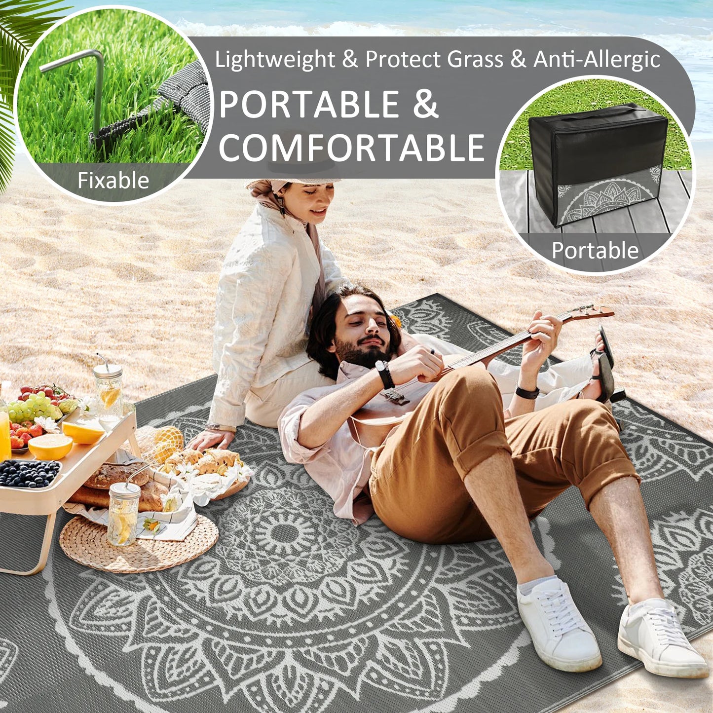 Recycled Plastic Straw Outdoor Rug Waterproof Patio Carpet