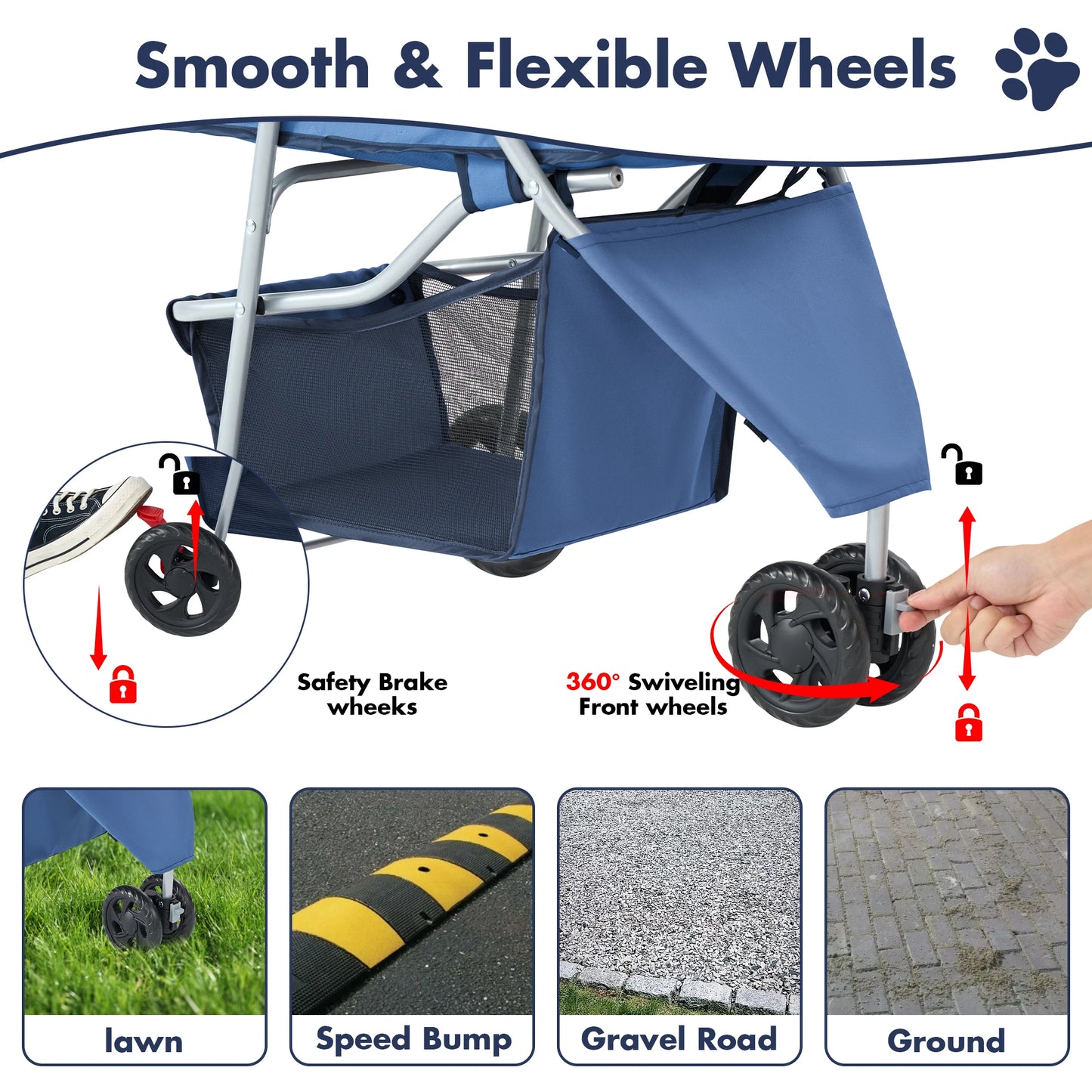 JHK 3 Wheel Foldable Pet Stroller for Dogs and Cats