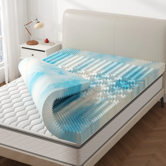 JHK Cooling Gel Memory Foam Mattress Topper With 5-Zone Relief