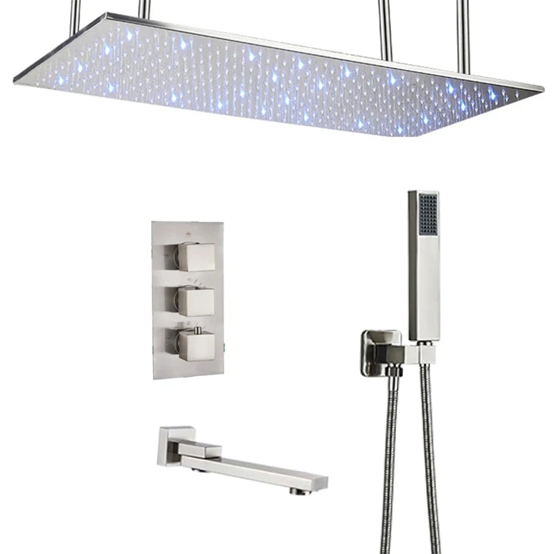 Wanmivezlo LED Brass Rain Shower Head Wall Mounted