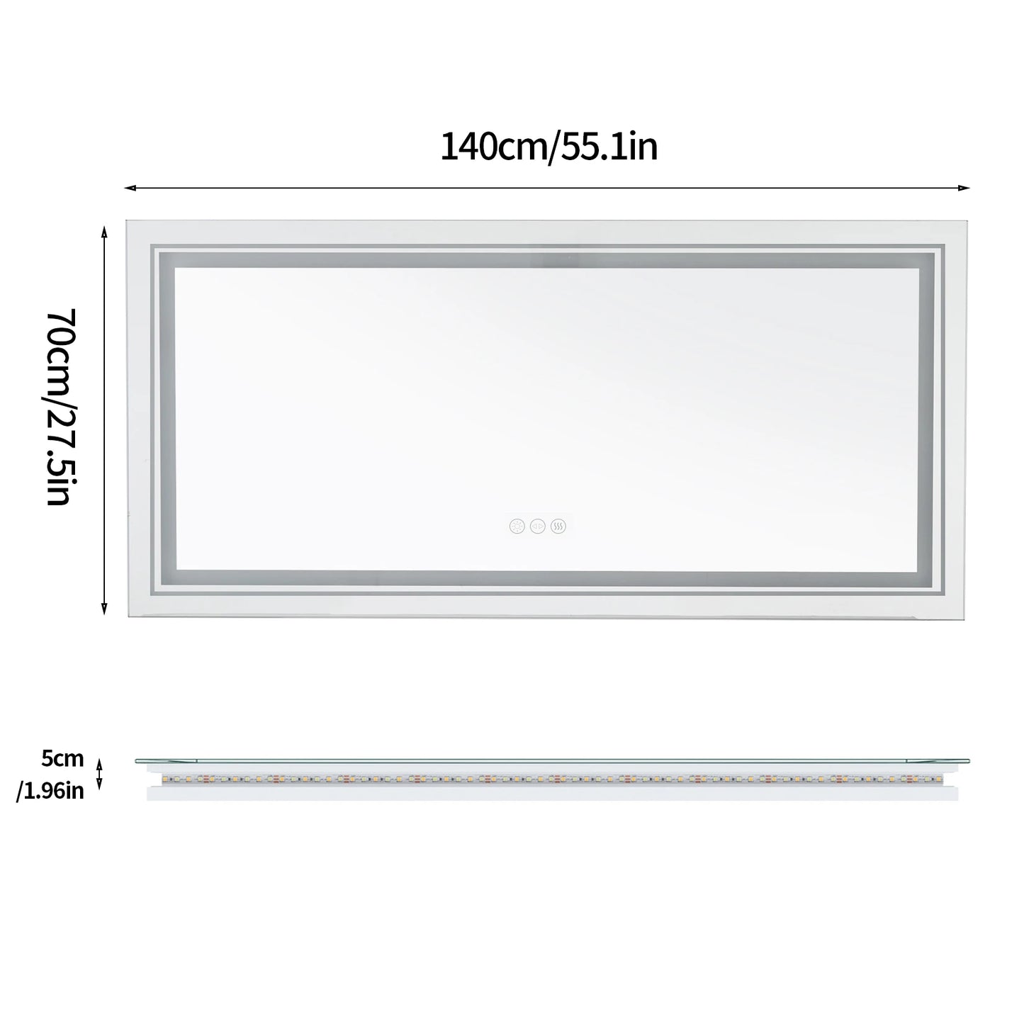 LED Illuminated Bathroom Mirror With Front And Backlit Lights