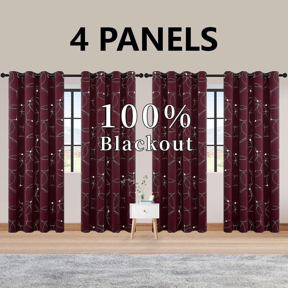 Foil Printed Blackout Curtains Grommet Thermal Insulated Room Darkening