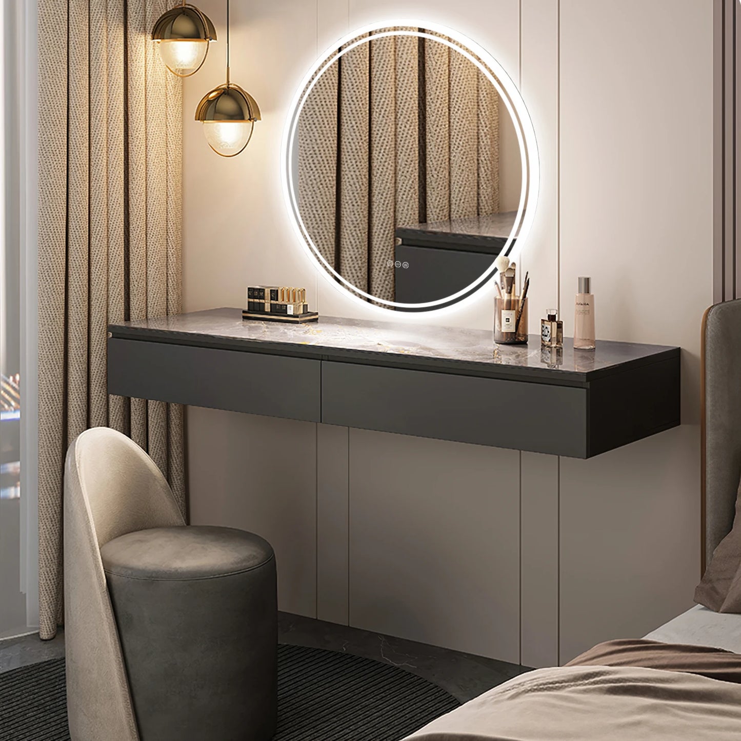 LUVODI Round LED Bathroom Mirror With Touch Dimmer Anti Fog