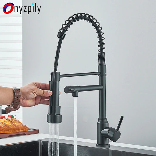 Onyzpily Stainless Steel Pull Down Kitchen Faucet With Dual Spout
