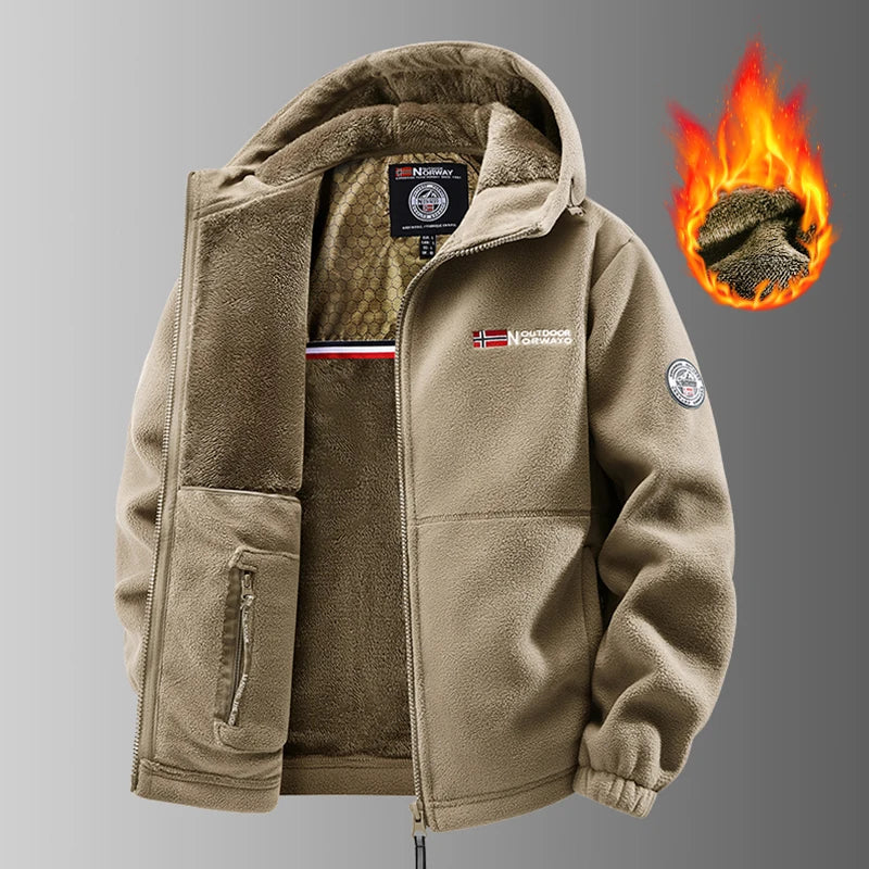 Men Heated Fleece Jacket With Windproof Thermal Outdoor Coat