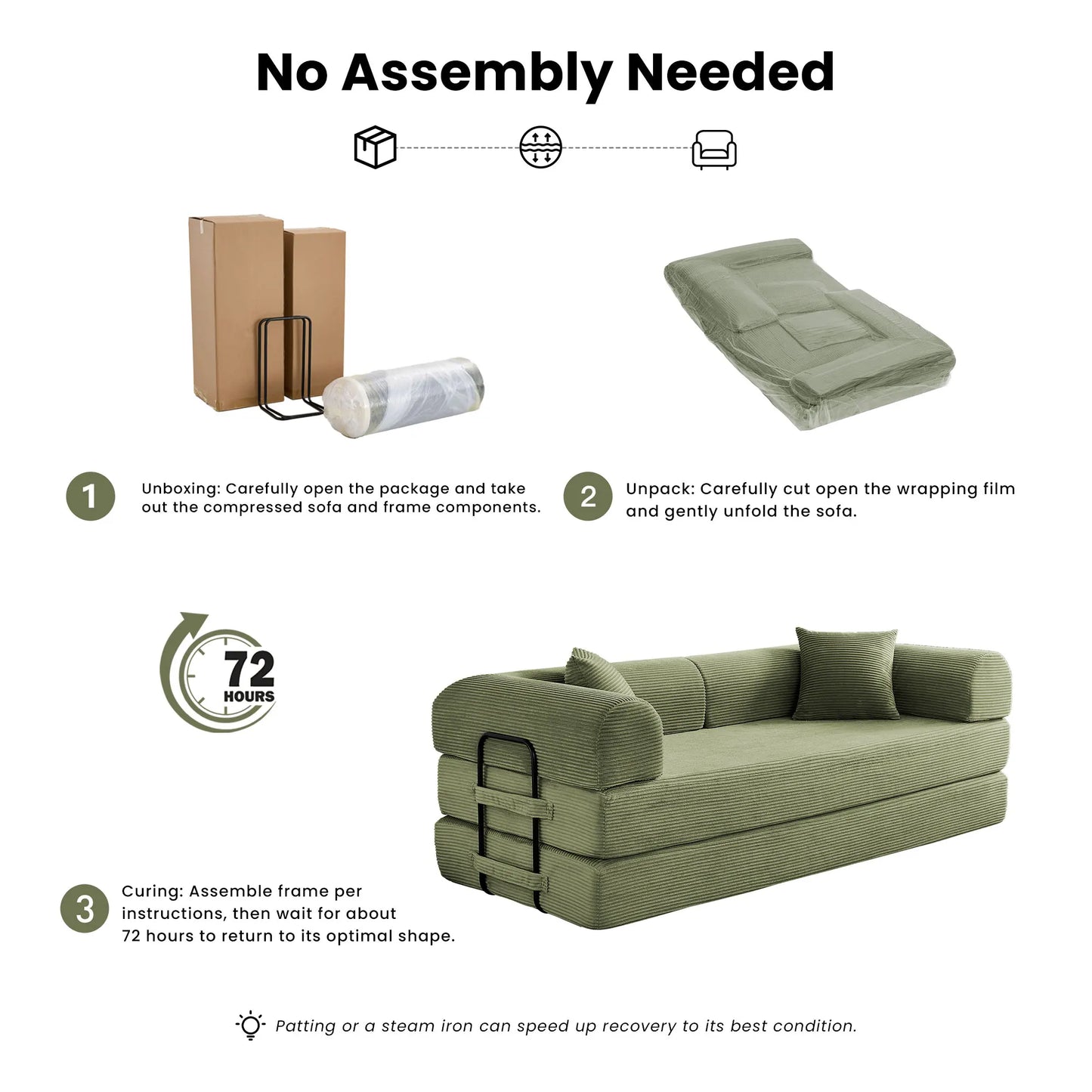 Modern Corduroy Foldable Sofa Bed Removable Cover L-Shaped Armrests