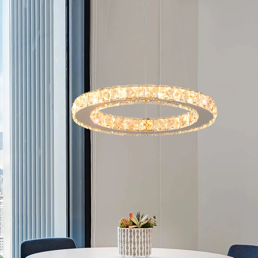 GreeLustr Modern Crystal Dimmable Pendant Light Diy Rings Led Chandelier