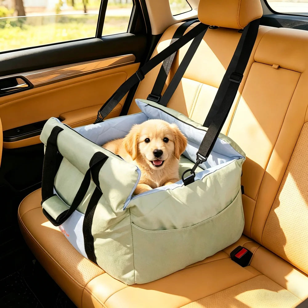 BORWART Portable Dog Car Seat Booster With Safety Belt Pocket