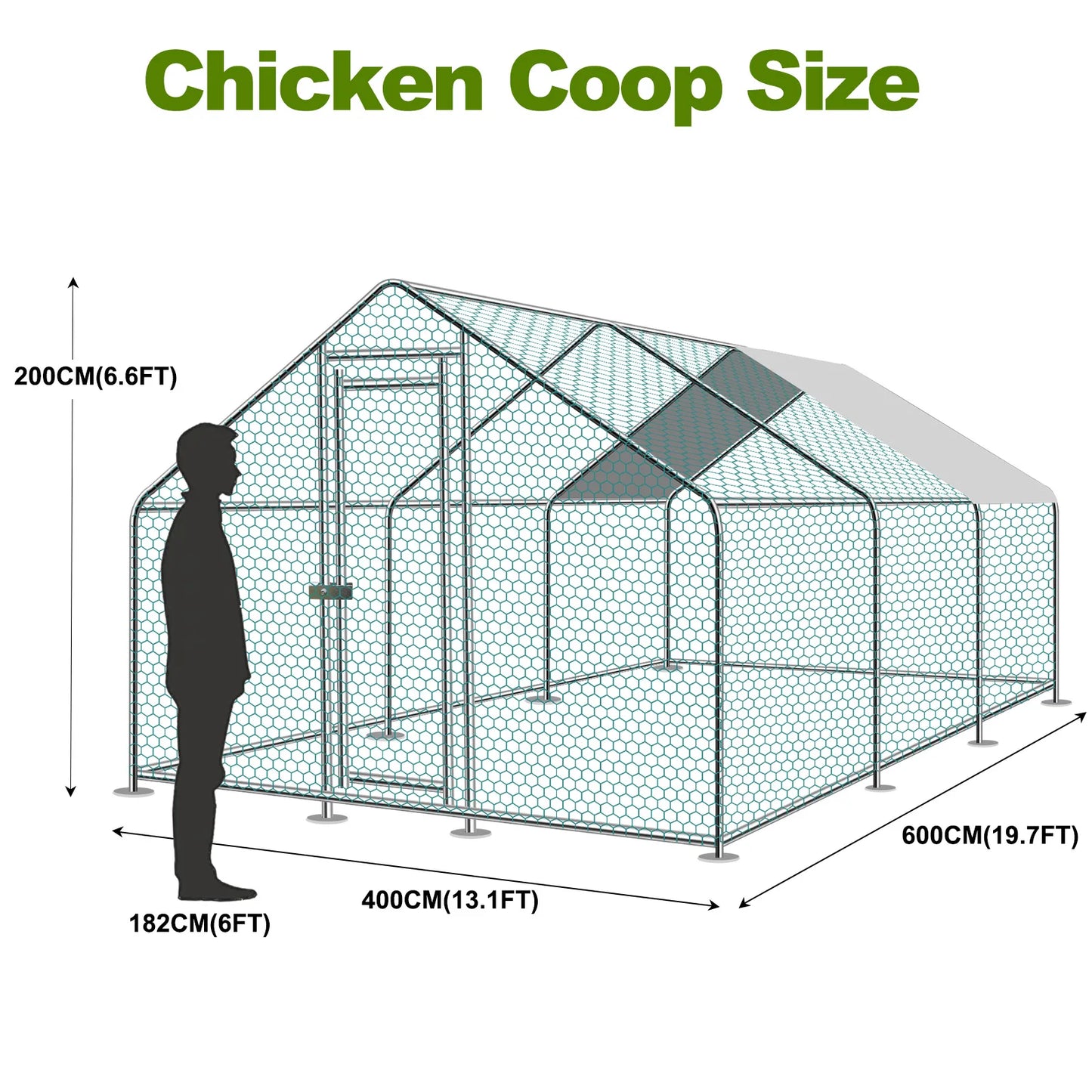 Teousev Large Metal Chicken Coop Walk In Run With Peaked Roof