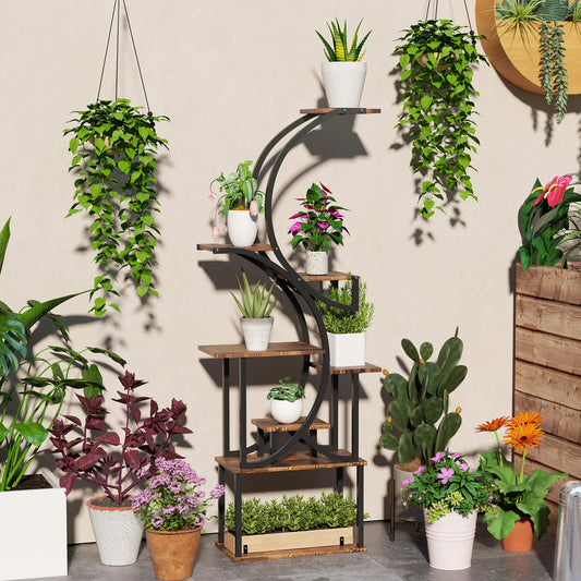 8 Tier Plant Stand S Shaped Corner Shelf Carbonized Finish