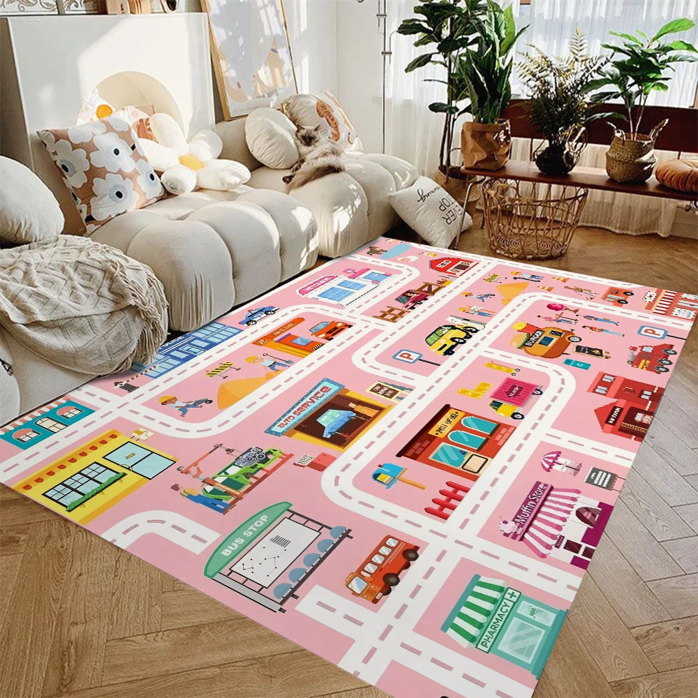 Traffic City Kids Play Mat Non Slip Rug For Playroom