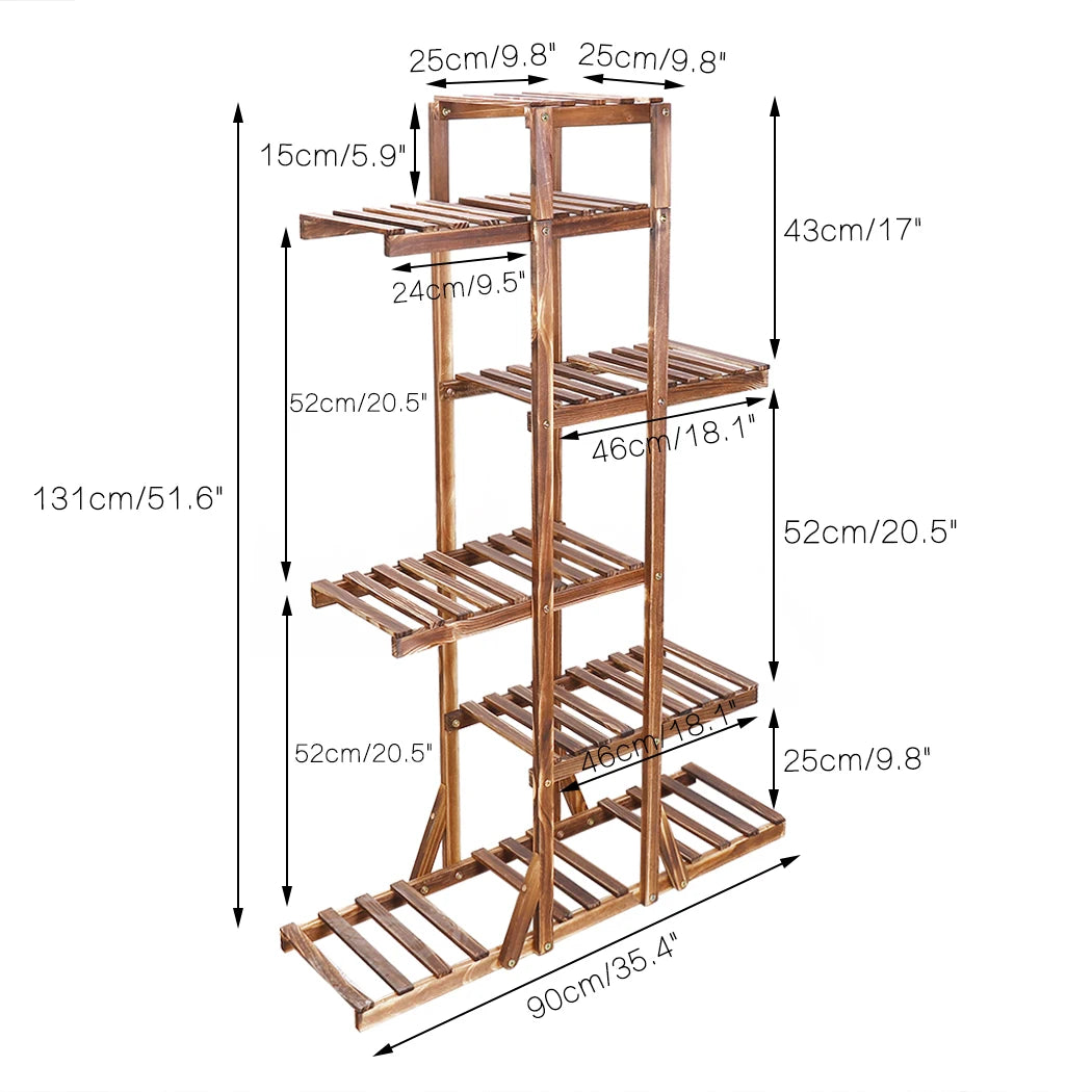 BINGOPAW 6 Tier Wooden Plant Stand Carbonized Wood Flower Display